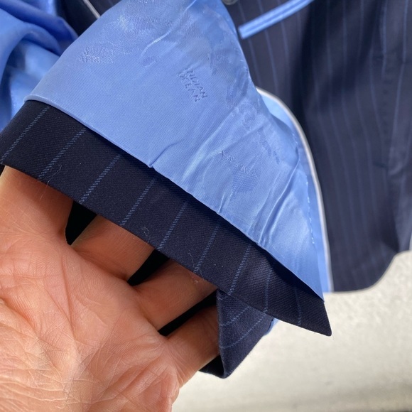 Sam Surin Bespoke Sport Coat 2-Button 44 Blue Pinstripe Surgeon Vented Super 150 - Picture 11 of 16